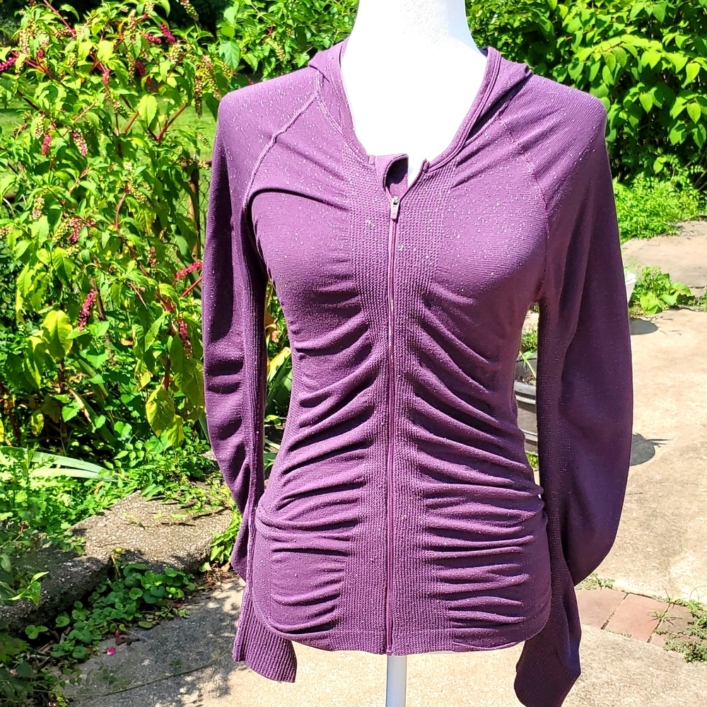 Athleta Sparkly Plum Zip Up Hoody Size S with matching headband! - Picture 9 of 10